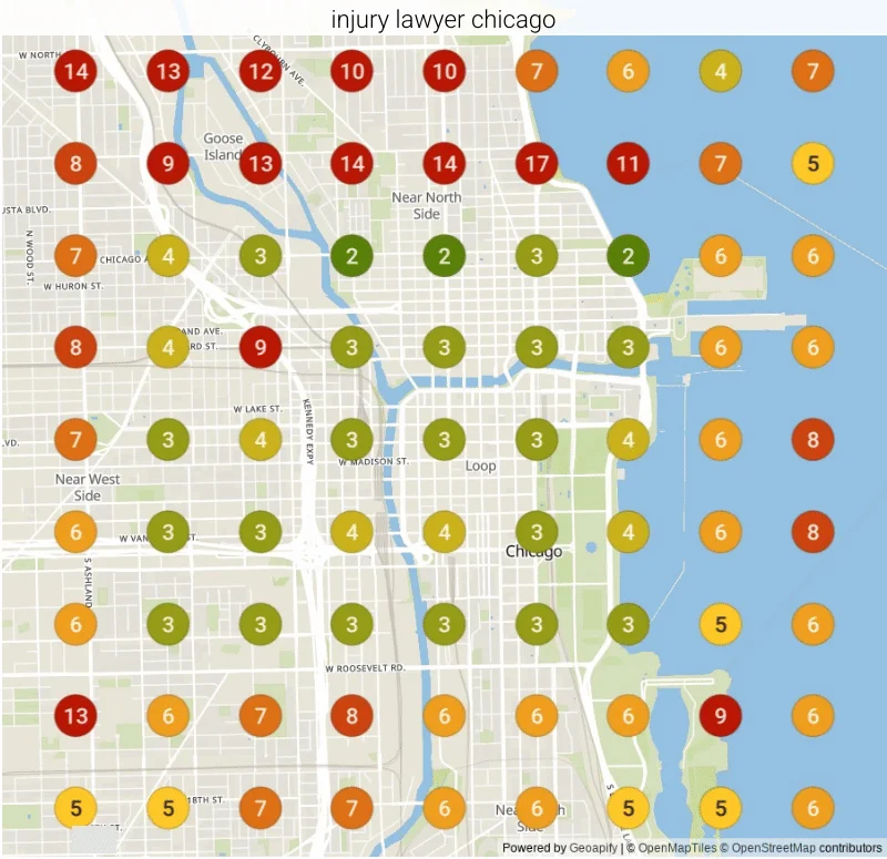 The same ranking grid for "Injury lawyer Chicago" in Chicago, IL after our work
