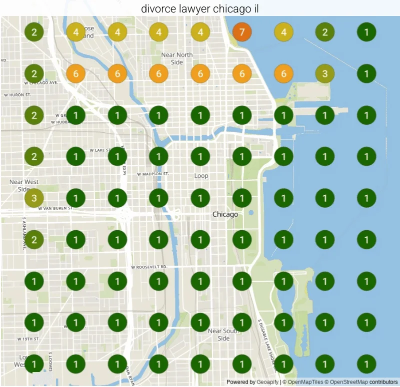 The same ranking grid for "Divorce lawyer Chicago IL" in Chicago, IL after our work